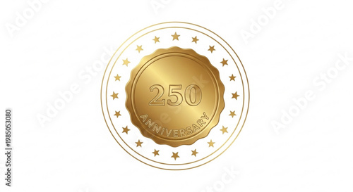 A gold anniversary seal with 250 years and stars on a white background