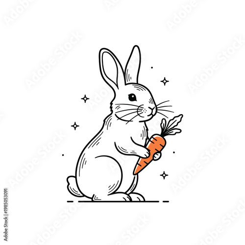 Bild auf Leinwand Cute rabbit holding a carrot.