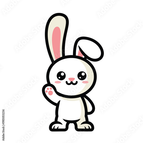 Cute Cartoon White Rabbit Character.
