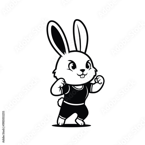 Cartoon rabbit wearing sports outfit.