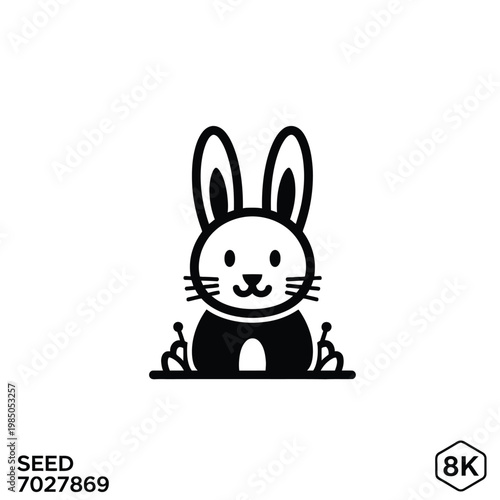 Black and white cartoon bunny rabbit.