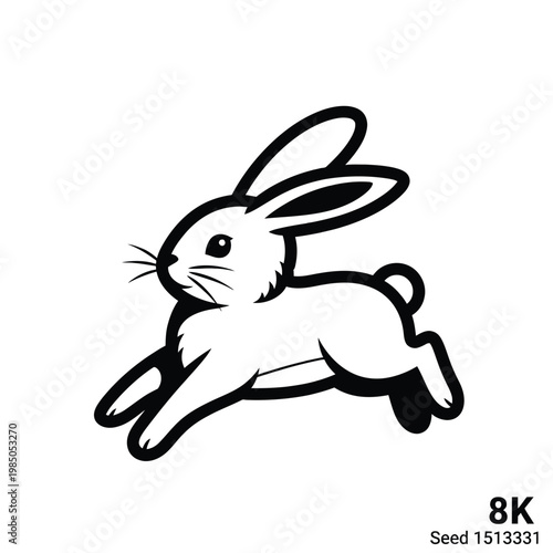 Black and white running rabbit cartoon.