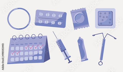 Contraception and Birth Control Methods Hand-Drawn Vector Set 