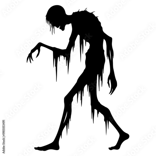 Silhouette of a terrifying zombie walking with dripping effects.
