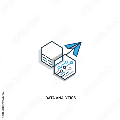 Data Analytics Hexagonal Icon with Paper Airplane.
