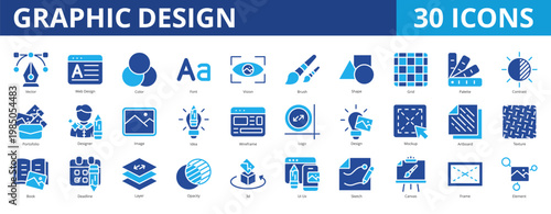 Graphic design icon pack collection set with web design, color, vision, shape, palette, contrast, designer, image, idea, wireframe, creative, artist, job, profile, layout, augmentation, book, combine