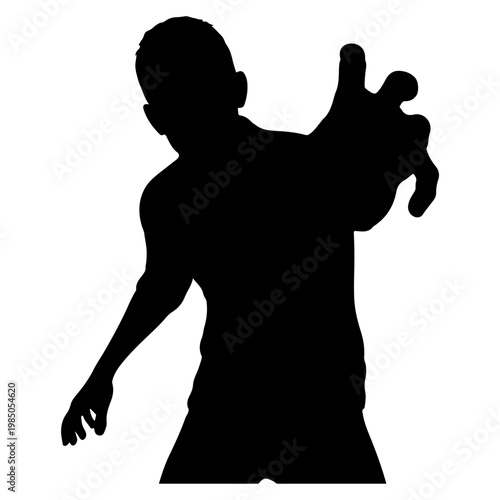 Silhouette of a zombie reaching out with its hand.