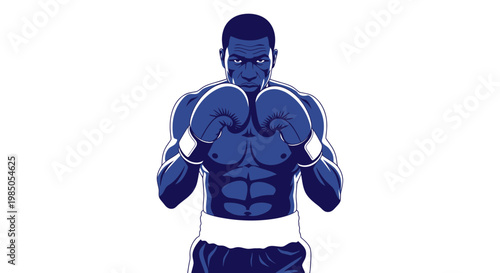 Boxer Portrait - Determined Athlete Ready to Fight, Blue Toned Illustration