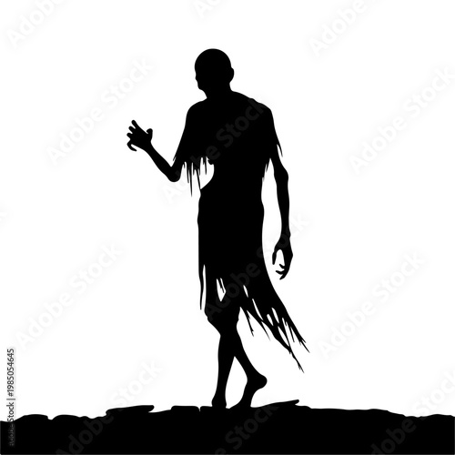 Silhouette of a Tattered Zombie Walking Towards the Viewer.
