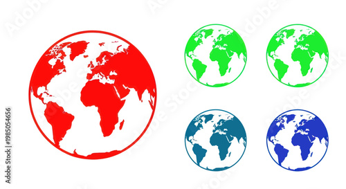 Colorful World Maps: Red, Green, Blue Globes