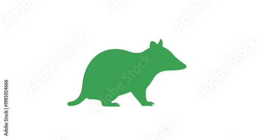 Green Opossum Silhouette Icon, Vector Illustration, Wildlife Symbol