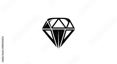 Minimalist Diamond Icon. Black Gemstone Silhouette on White Background. Luxury Symbol.