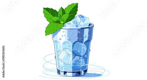 Refreshing Mint Infused Water with Ice Cubes and Fresh Mint Leaves