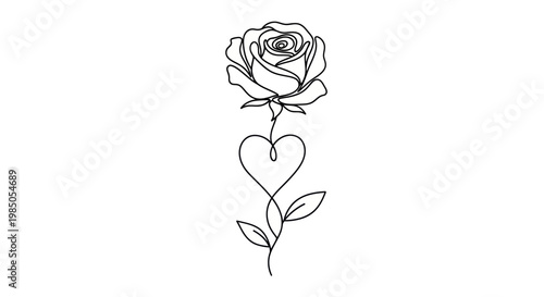 Single Line Rose Heart Drawing Vector Art