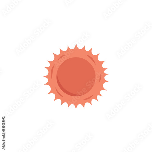 Flat design illustration of a sun with a reddish-orange hue, isolated on a white background