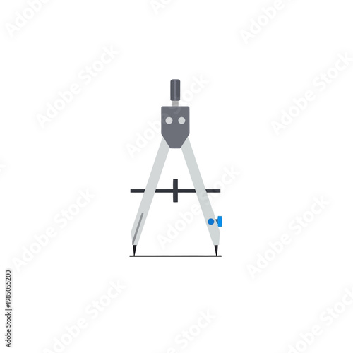 Flat color illustration of a drawing compass, a precise geometric tool for technical drafting, design, and educational purposes