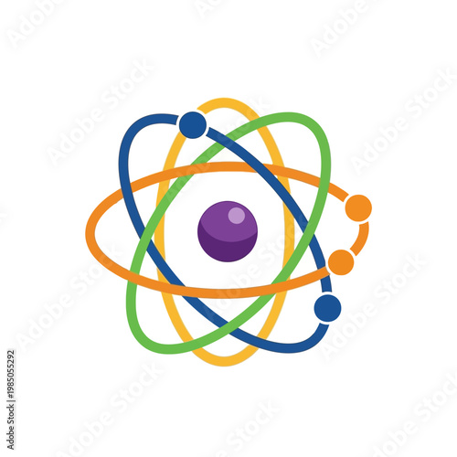 Abstract atom model illustration with orbiting electrons and a central nucleus, representing science and research concepts