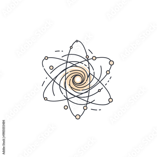 A stylized graphic illustration depicting a cosmic ray emanating from a galactic center, symbolizing scientific exploration and the vastness of space