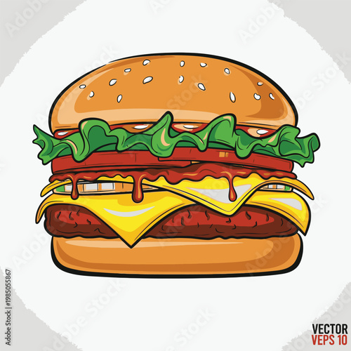 Delicious cheeseburger with lettuce tomato 1.