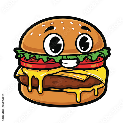 Cartoon cheeseburger with smiling face 1.