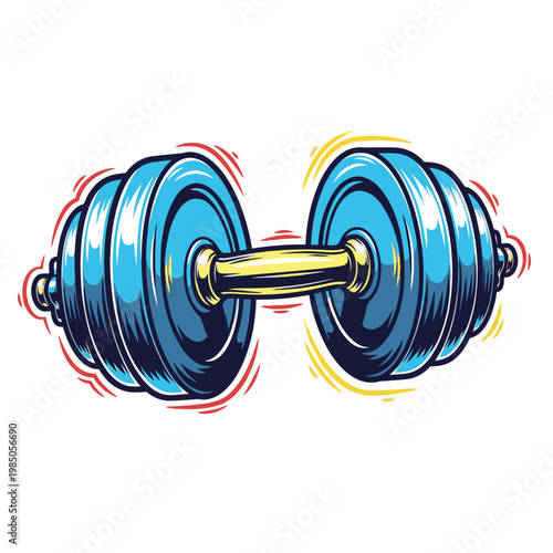 Blue dumbbell weightlifting fitness equipment.