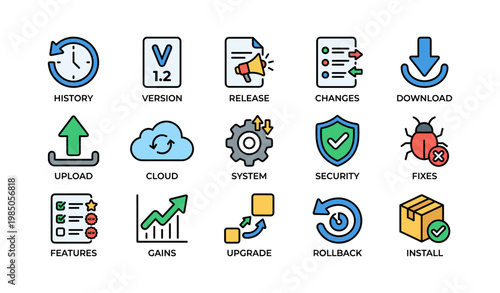 Colorful icons set for software update and system management features