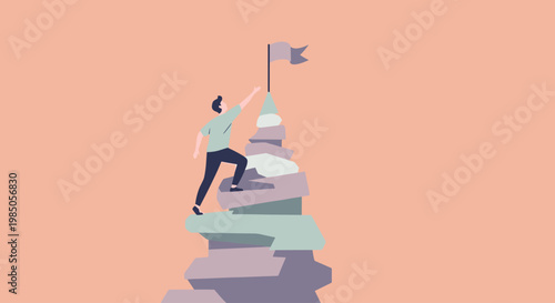 Man climbing stack of books to success.