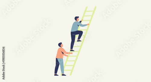 Two businessmen on a career ladder.
