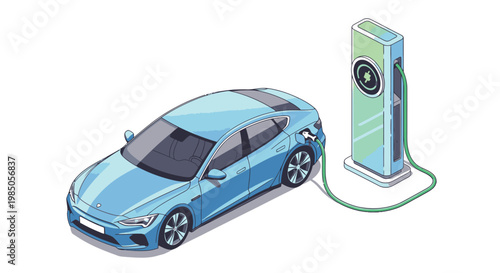 Electric car charging at station.