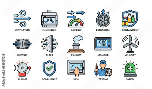 Laboratory safety equipment and ventilation system icons
