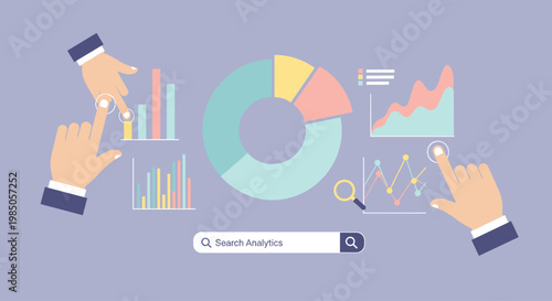 Hands Interacting With Business Analytics Graphs.
