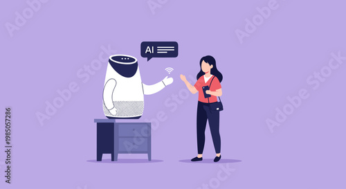 Woman Interacting With Robot AI Assistant.
