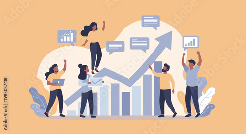 People working on business growth graph.