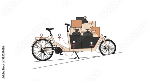 Cargo Bike Loaded with Boxes and Bags, Delivery and Transport Concept