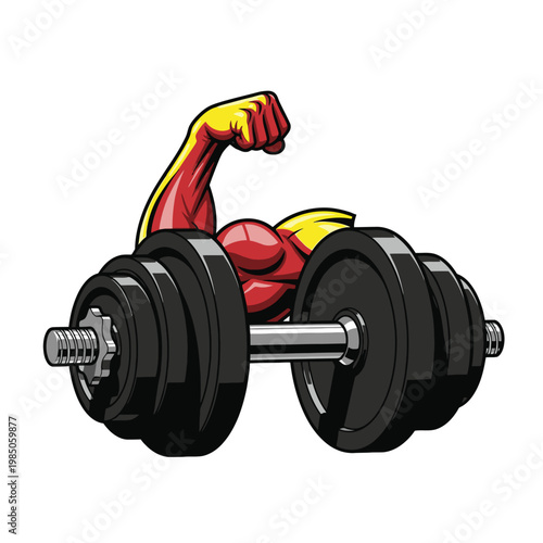 Muscular arm lifting dumbbell weight training.