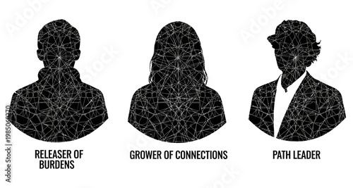 Abstract Silhouette Profiles with Interconnected Lines Representing Concepts Isolated on white background