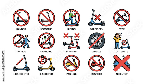 No scooter allowed signs and symbols for safety and regulations