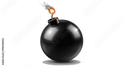 Exploding Bomb with Burning Fuse and Smoke