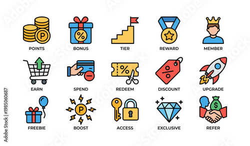 Icons representing points, rewards, bonus, shopping, and membership benefits