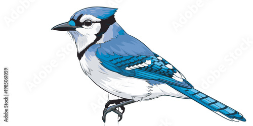 Blue jay bird standing alone profile.