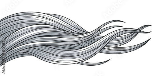 Long gray hair flowing strands.