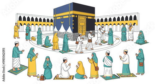 Pilgrims performing Tawaf around Kaaba in Mecca, Islamic pilgrimage, Hajj and Umrah