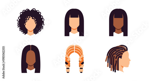 Diverse Hairstyles Collection: Afro, Straight, Braids, Dreadlocks Icons