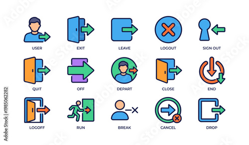 Colorful icons for user navigation and actions