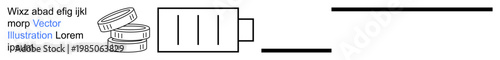 Energy management, savings, sustainability, financial planning, renewable energy, economic efficiency. A battery icon and stacks of coins energy management and cost savings. Energy and savings