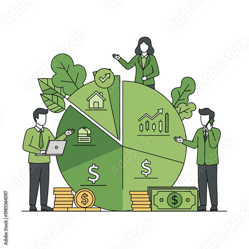 Financial planning and investment growth chart with people analyzing business finances and budget