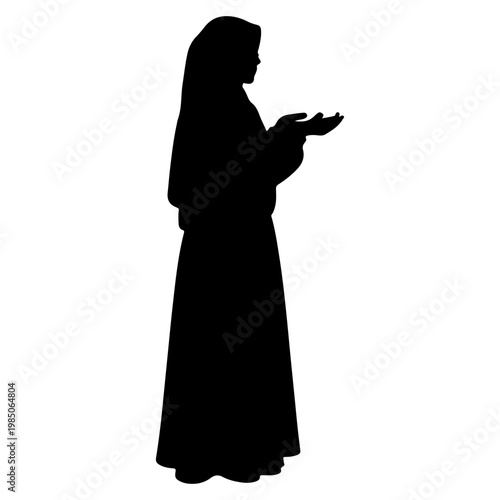 Silhouette of a Woman in Hijab Offering Hands.