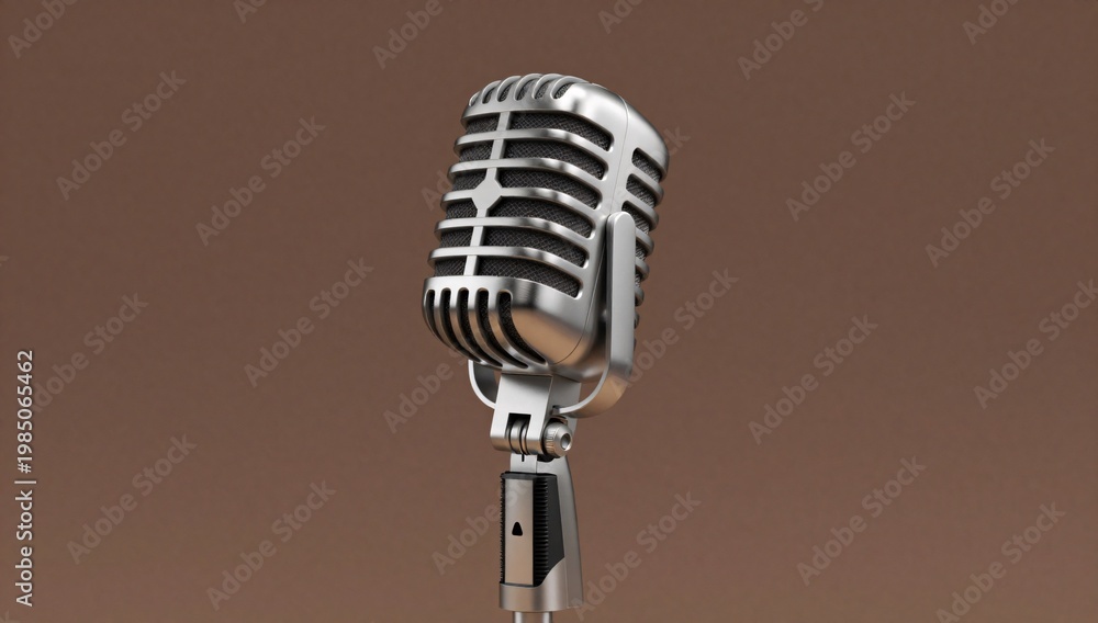 Fototapeta premium Vintage microphone on a brown background provides a touch of nostalgia
