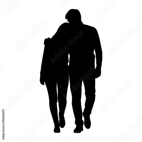 Silhouette of a couple walking arm in arm, symbolizing love and companionship.
