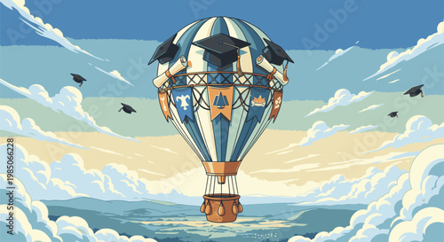 Vibrant Blue and White Hot Air Balloon.